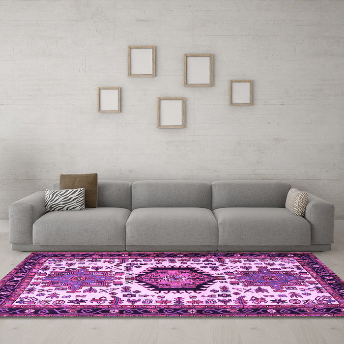 Machine Washable Persian Purple Traditional Area Rugs in a Living Room, wshtr2312pur