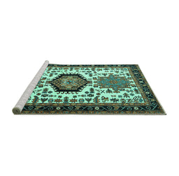 Sideview of Machine Washable Persian Turquoise Traditional Area Rugs, wshtr2312turq