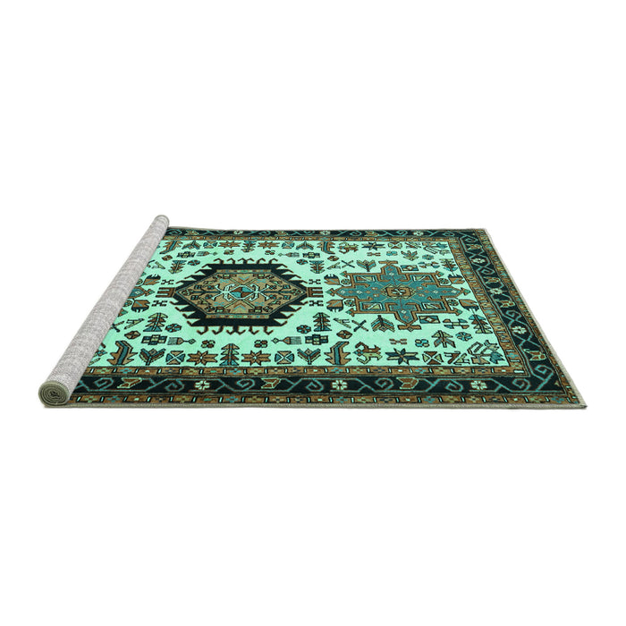 Sideview of Machine Washable Persian Turquoise Traditional Area Rugs, wshtr2312turq