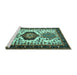 Sideview of Machine Washable Persian Turquoise Traditional Area Rugs, wshtr2312turq