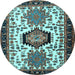 Round Machine Washable Persian Light Blue Traditional Rug, wshtr2312lblu