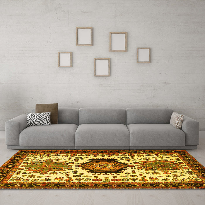 Machine Washable Persian Yellow Traditional Rug in a Living Room, wshtr2312yw
