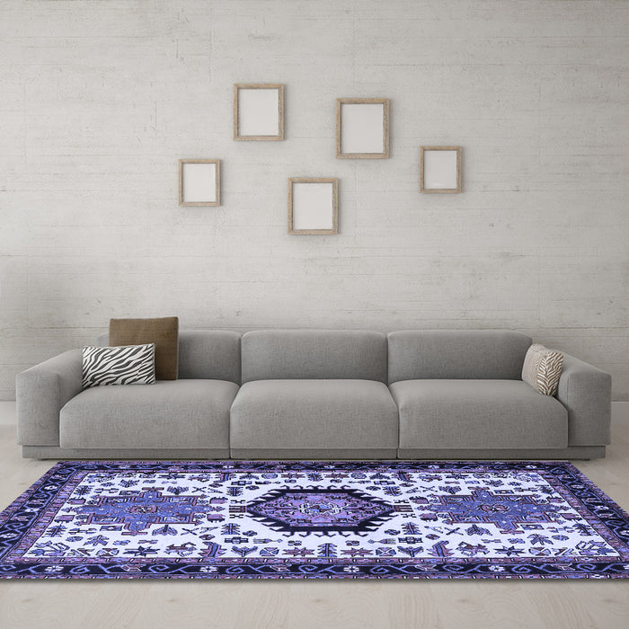 Machine Washable Persian Blue Traditional Rug in a Living Room, wshtr2312blu