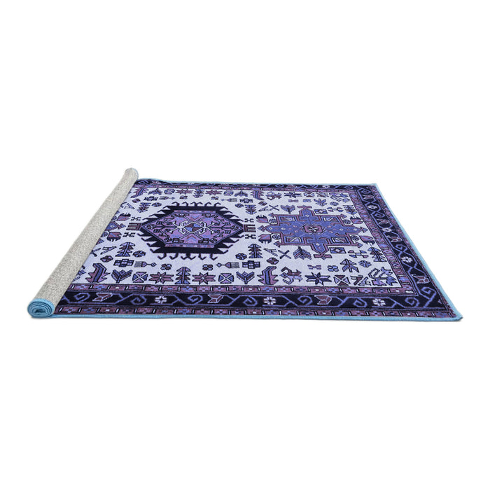 Sideview of Machine Washable Persian Blue Traditional Rug, wshtr2312blu