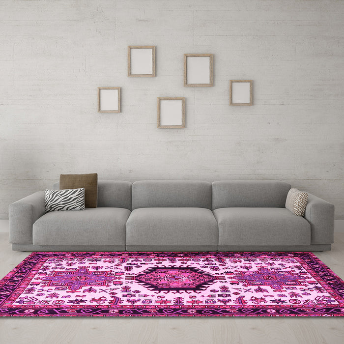 Machine Washable Persian Pink Traditional Rug in a Living Room, wshtr2312pnk