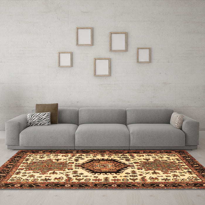 Machine Washable Persian Brown Traditional Rug in a Living Room,, wshtr2312brn
