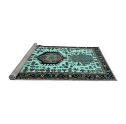 Sideview of Machine Washable Persian Light Blue Traditional Rug, wshtr2312lblu