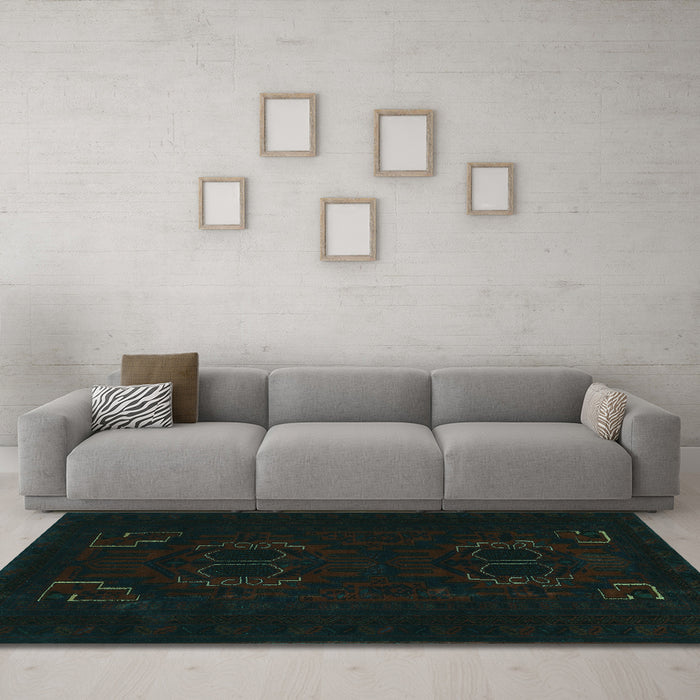Machine Washable Persian Turquoise Traditional Area Rugs in a Living Room,, wshtr2313turq