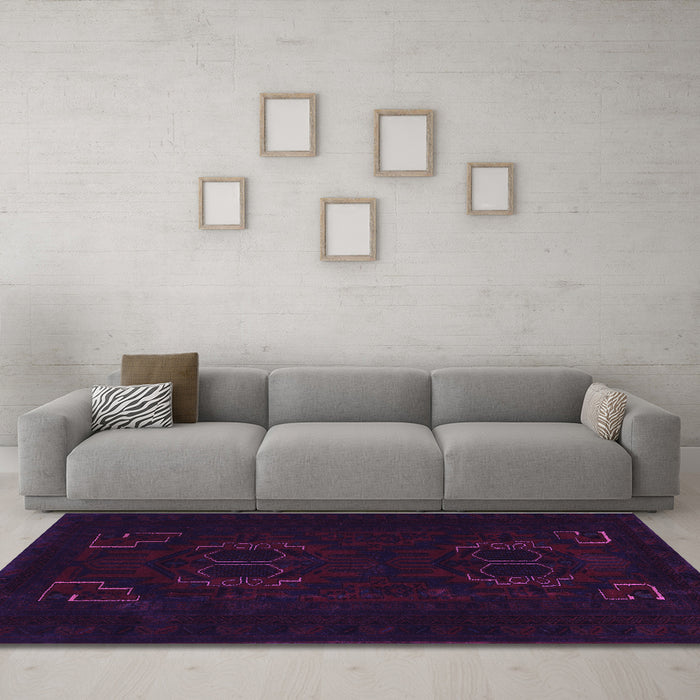 Machine Washable Persian Purple Traditional Area Rugs in a Living Room, wshtr2313pur