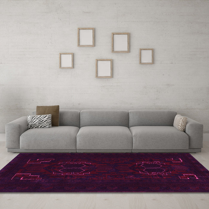Machine Washable Persian Pink Traditional Rug in a Living Room, wshtr2313pnk
