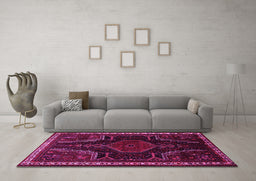 Machine Washable Persian Pink Traditional Rug in a Living Room, wshtr2314pnk