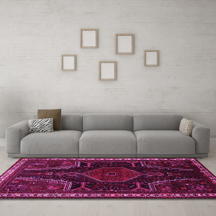 Machine Washable Persian Pink Traditional Rug in a Living Room, wshtr2314pnk