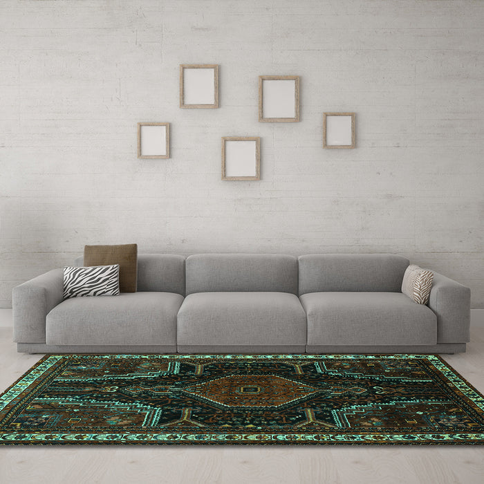 Machine Washable Persian Turquoise Traditional Area Rugs in a Living Room,, wshtr2314turq