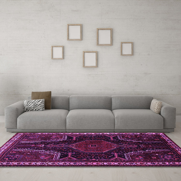 Machine Washable Persian Purple Traditional Area Rugs in a Living Room, wshtr2314pur