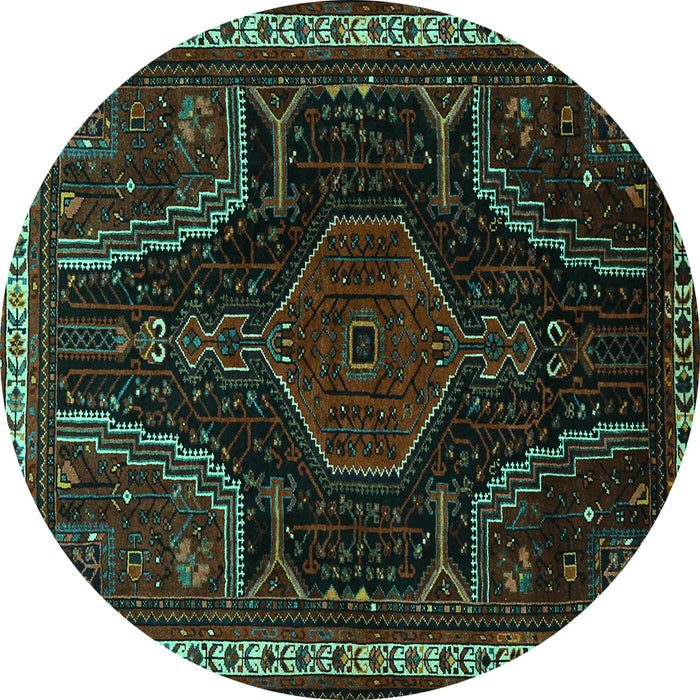 Round Persian Turquoise Traditional Rug, tr2314turq