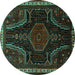 Round Persian Turquoise Traditional Rug, tr2314turq
