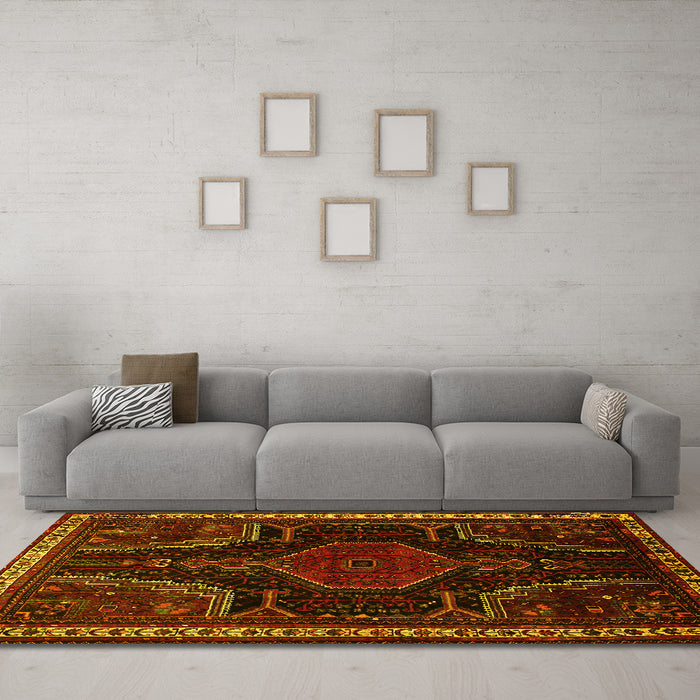 Machine Washable Persian Yellow Traditional Rug in a Living Room, wshtr2314yw