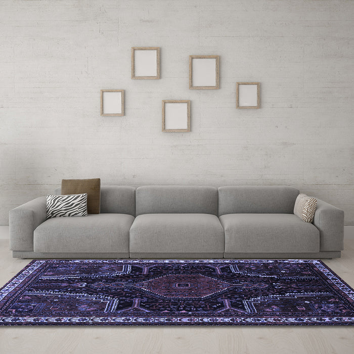 Machine Washable Persian Blue Traditional Rug in a Living Room, wshtr2314blu