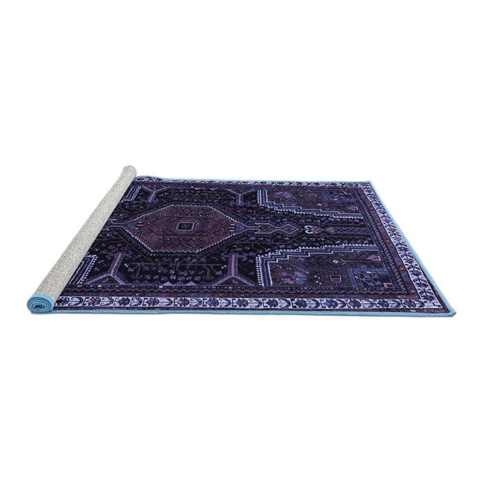 Sideview of Machine Washable Persian Blue Traditional Rug, wshtr2314blu