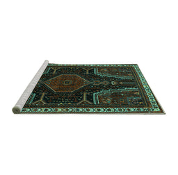 Sideview of Machine Washable Persian Turquoise Traditional Area Rugs, wshtr2314turq