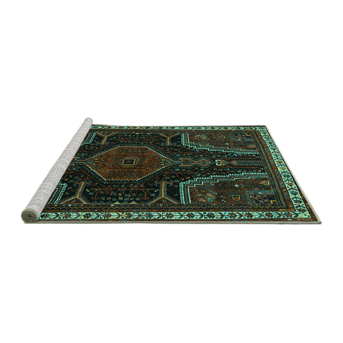 Sideview of Machine Washable Persian Turquoise Traditional Area Rugs, wshtr2314turq