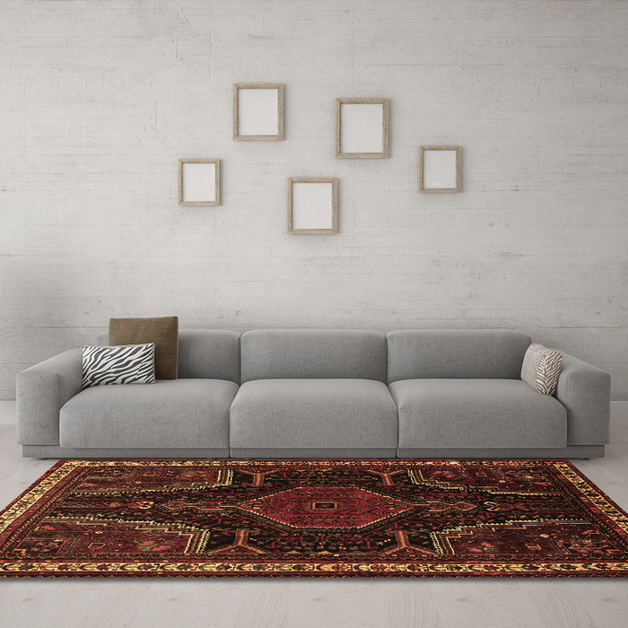 Machine Washable Persian Brown Traditional Rug in a Living Room,, wshtr2314brn