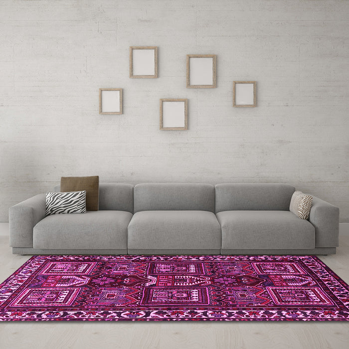 Machine Washable Persian Pink Traditional Rug in a Living Room, wshtr2315pnk