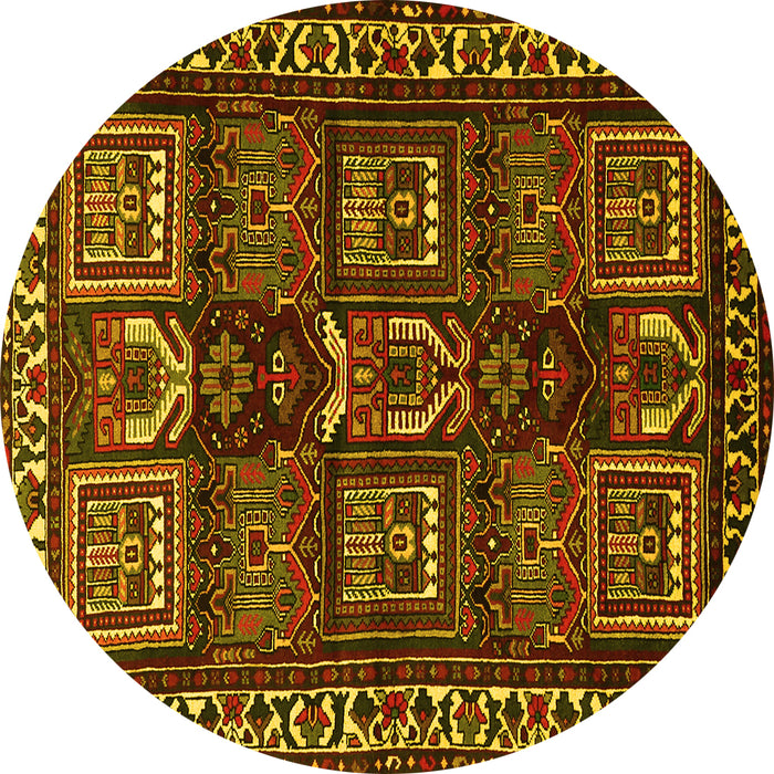 Round Persian Yellow Traditional Rug, tr2315yw