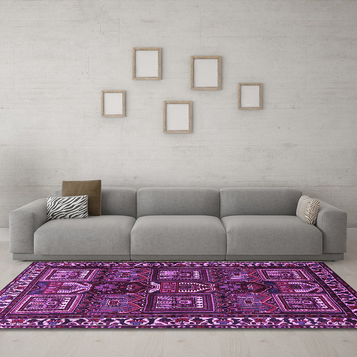 Machine Washable Persian Purple Traditional Area Rugs in a Living Room, wshtr2315pur
