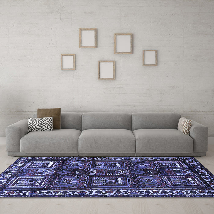 Machine Washable Persian Blue Traditional Rug in a Living Room, wshtr2315blu