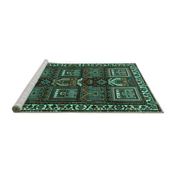 Sideview of Machine Washable Persian Turquoise Traditional Area Rugs, wshtr2315turq