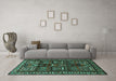 Machine Washable Persian Turquoise Traditional Area Rugs in a Living Room,, wshtr2315turq