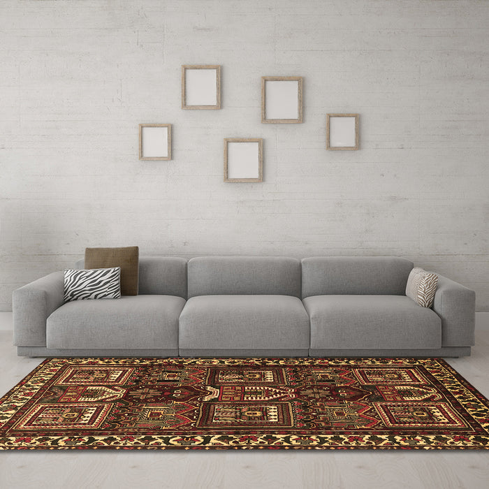 Machine Washable Persian Brown Traditional Rug in a Living Room,, wshtr2315brn