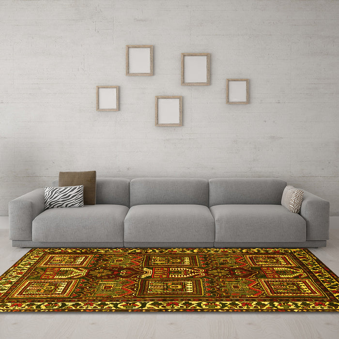 Machine Washable Persian Yellow Traditional Rug in a Living Room, wshtr2315yw