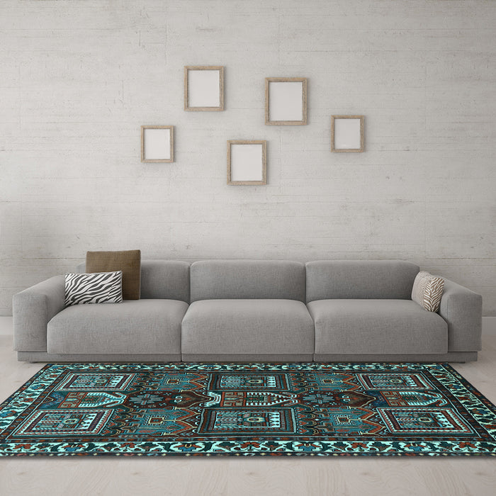 Machine Washable Persian Light Blue Traditional Rug in a Living Room, wshtr2315lblu