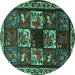 Round Machine Washable Animal Turquoise Traditional Area Rugs, wshtr2316turq