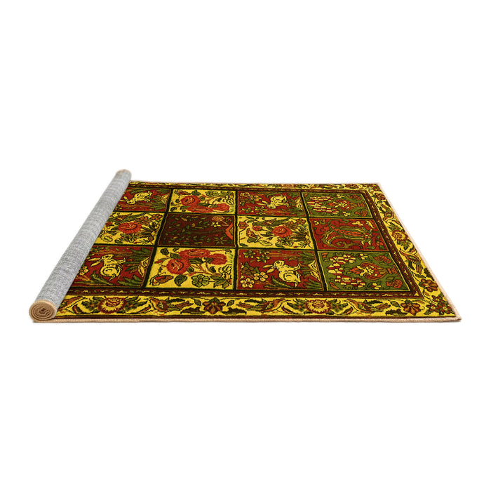 Sideview of Machine Washable Animal Yellow Traditional Rug, wshtr2316yw