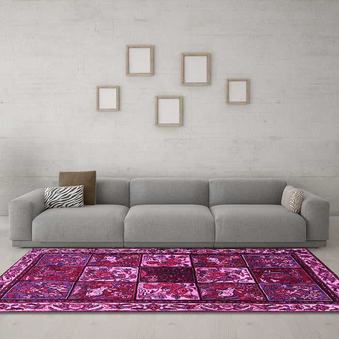 Machine Washable Animal Pink Traditional Rug in a Living Room, wshtr2316pnk