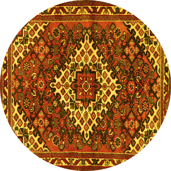 Round Machine Washable Persian Yellow Traditional Rug, wshtr2317yw