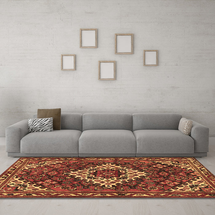 Machine Washable Persian Brown Traditional Rug in a Living Room,, wshtr2317brn