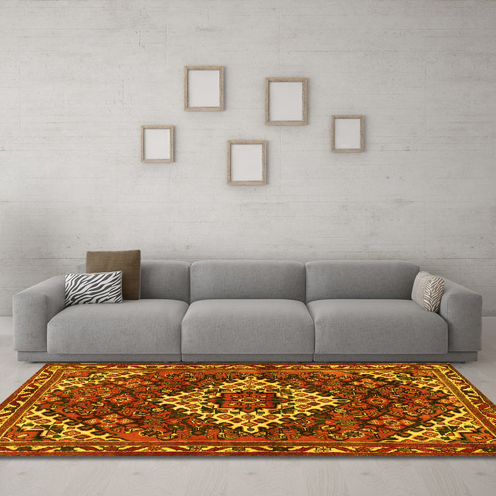 Machine Washable Persian Yellow Traditional Rug in a Living Room, wshtr2317yw
