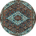 Round Machine Washable Persian Light Blue Traditional Rug, wshtr2317lblu