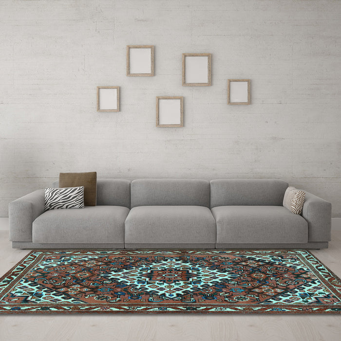 Machine Washable Persian Light Blue Traditional Rug in a Living Room, wshtr2317lblu