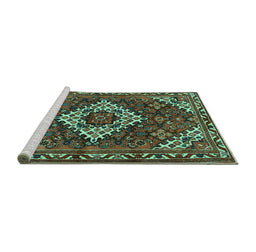 Sideview of Machine Washable Persian Turquoise Traditional Area Rugs, wshtr2317turq