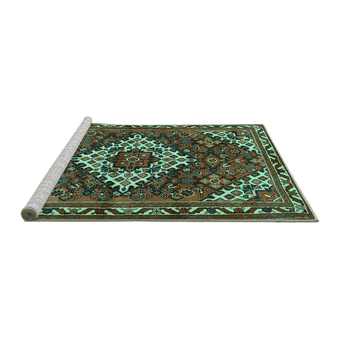 Sideview of Machine Washable Persian Turquoise Traditional Area Rugs, wshtr2317turq