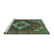 Sideview of Machine Washable Persian Turquoise Traditional Area Rugs, wshtr2317turq