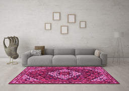 Machine Washable Persian Pink Traditional Rug in a Living Room, wshtr2317pnk