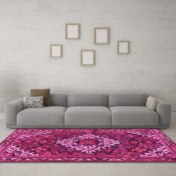 Machine Washable Persian Pink Traditional Rug in a Living Room, wshtr2317pnk