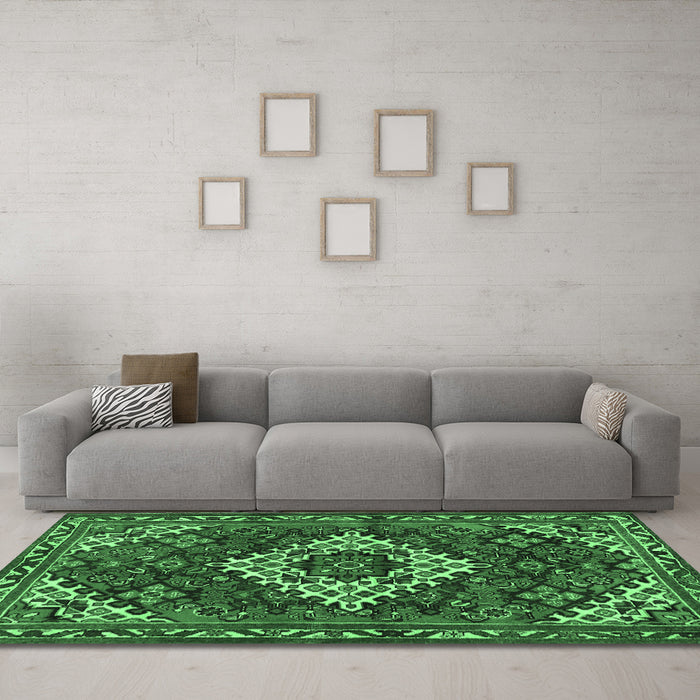 Machine Washable Persian Emerald Green Traditional Area Rugs in a Living Room,, wshtr2317emgrn