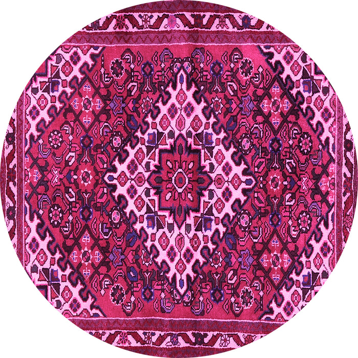 Round Machine Washable Persian Pink Traditional Rug, wshtr2317pnk